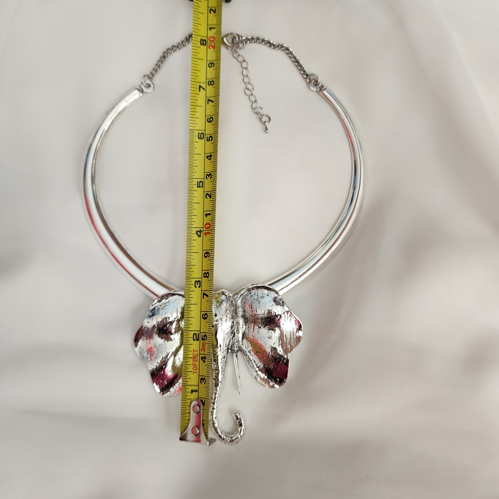 Silver Large Elephant Pendant Statement Necklace - image 6